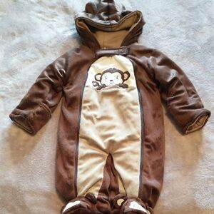 Brown and Cream Monkey Hooded Baby One-Piece Footie